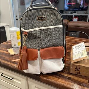 Itzy Ritzy Chevron Backpack with Tan and White Accents